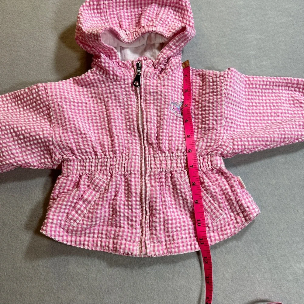 Vintage OshKosh Baby Girls Pink Check Butterfly Hooded Zip Jacket 3–6‎ Months